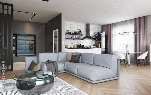 Fototapet Project of a studio apartment with a modern style.