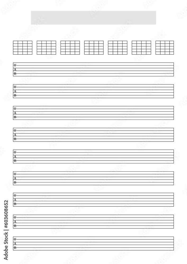 Blank Guitar (6 strings) tablature sheet template to write music. A4 ...