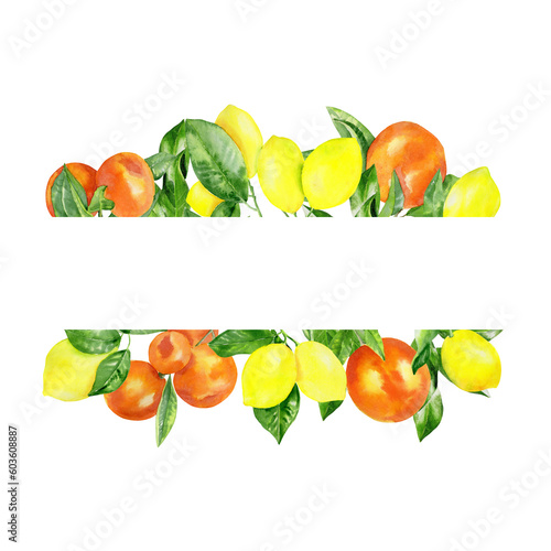 Handpainted watercolor border with lemons and oranges