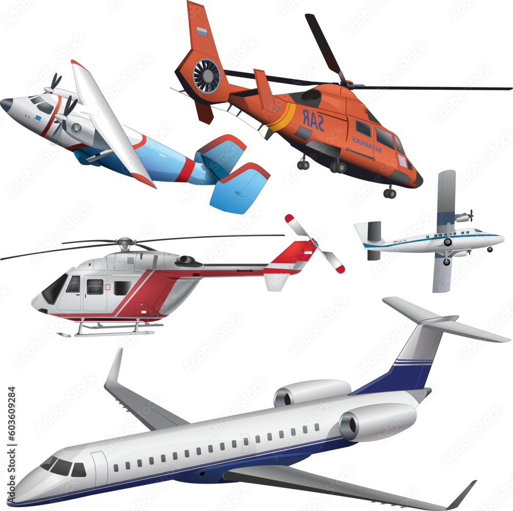 different types of aircraft illustrations - obrazy, fototapety, plakaty 