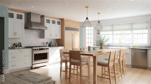 Generative AI  Transitional Kitchen  A Blend of Traditional and Modern Style