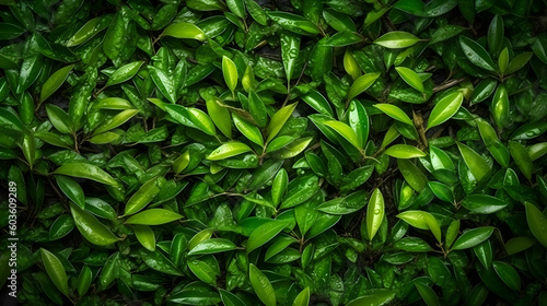 view of tea leaves from above  greentea leaves texture wallpaper generative ai