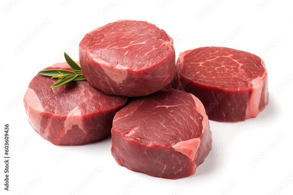 Elk Medallions Raw On White Background. Generative AI Elk Medallions Raw On White Background. Generative AI