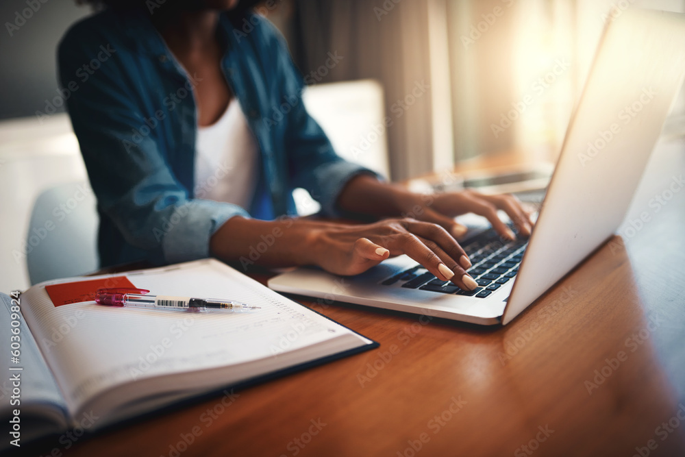 Elearning woman hands, typing and laptop with education and learning notes at home. Student, female person and computer working with paperwork, notebook and writing in a house doing web research Elearning woman hands, typing and laptop with education and learning notes at home. Student, female person and computer working with paperwork, notebook and writing in a house doing web research