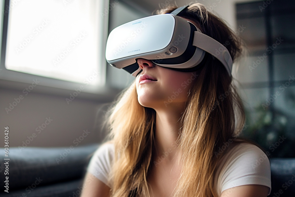 Woman wearing a virtual reality headset Woman wearing a virtual reality headset