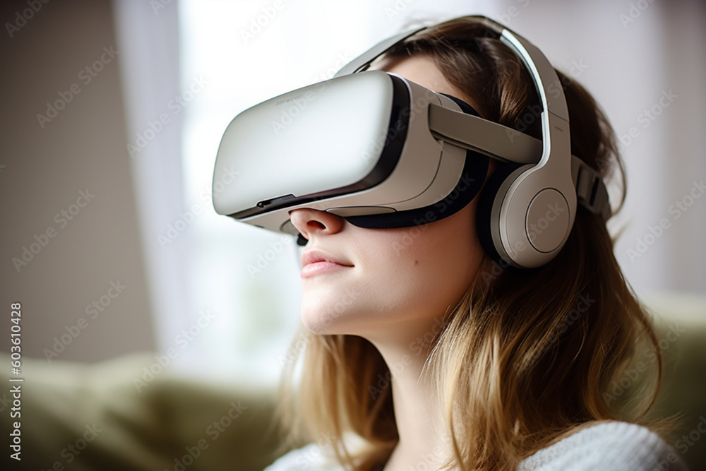A person wearing a virtual reality headset A person wearing a virtual reality headset