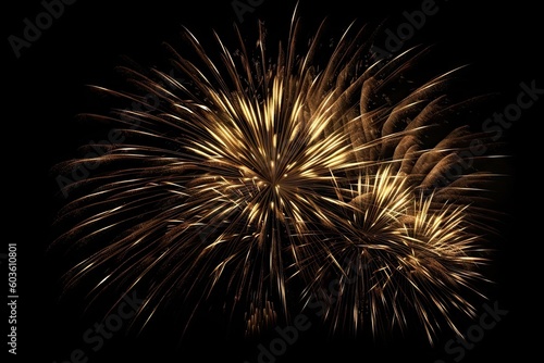 Golden Fireworks on Black Background Isolated. Celebration and Light. Generative AI illustrations.