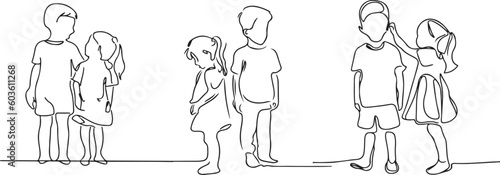Cute Brother and Sister adoring each other line art vector 