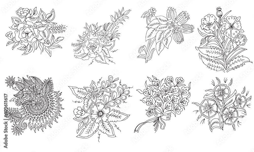 set of hand drawn flowers