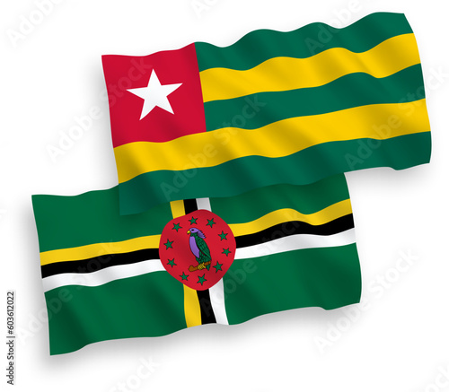 Flags of Togolese Republic and Dominica on a white background
