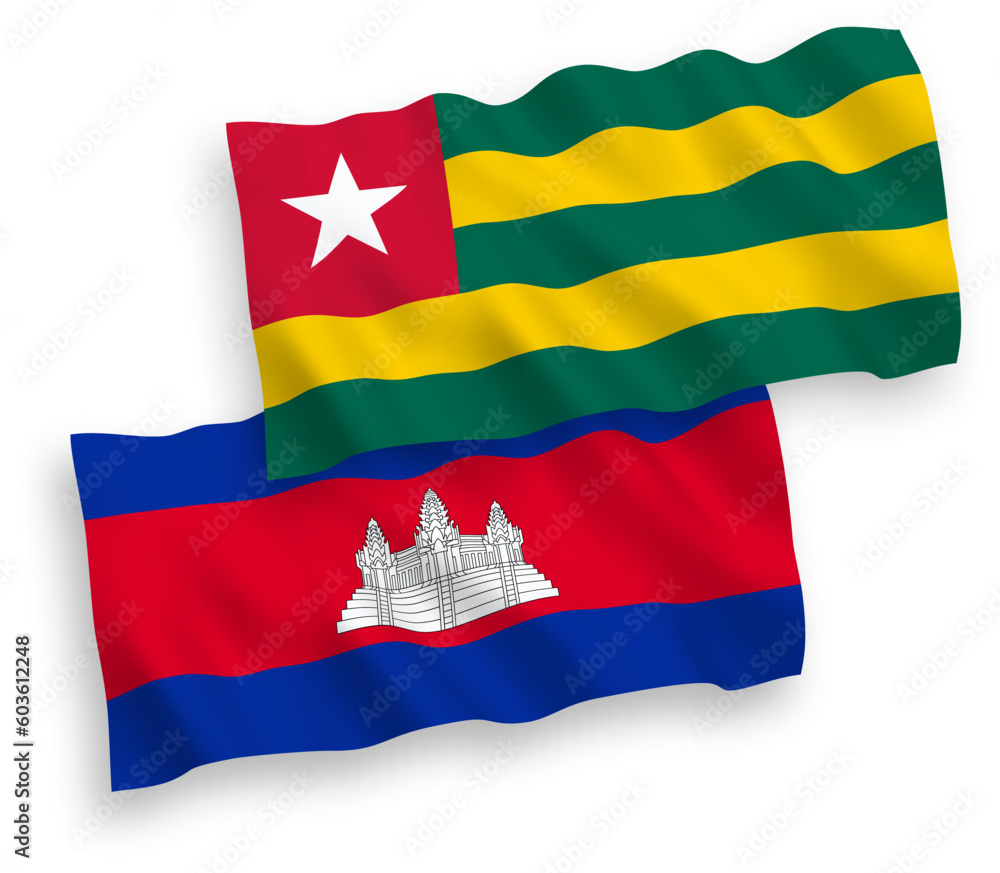 Flags of Togolese Republic and Kingdom of Cambodia on a white background Flags of Togolese Republic and Kingdom of Cambodia on a white background