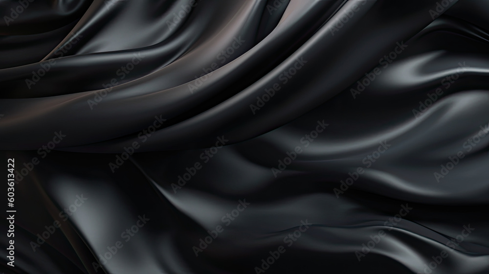 Fototapeta premium Black silk fabric background. Generative AI
