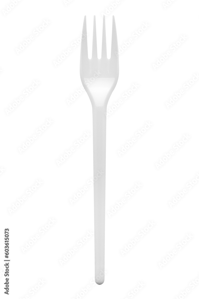 Disposable white plastic fork, isolated on white background Disposable white plastic fork, isolated on white background