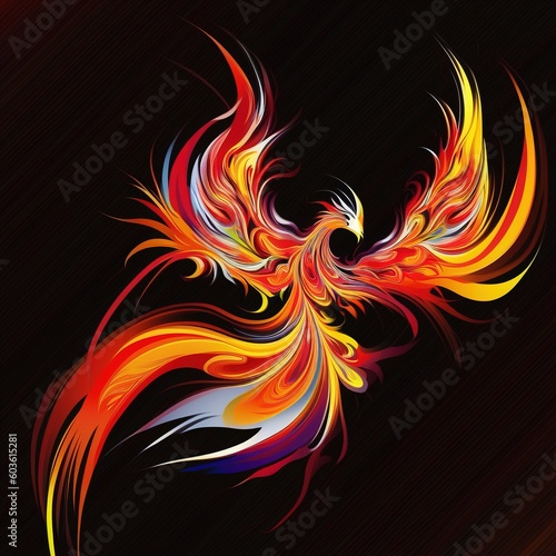illustration of a Phoenix, Fire, Firebird, mythical creature. Generative AI