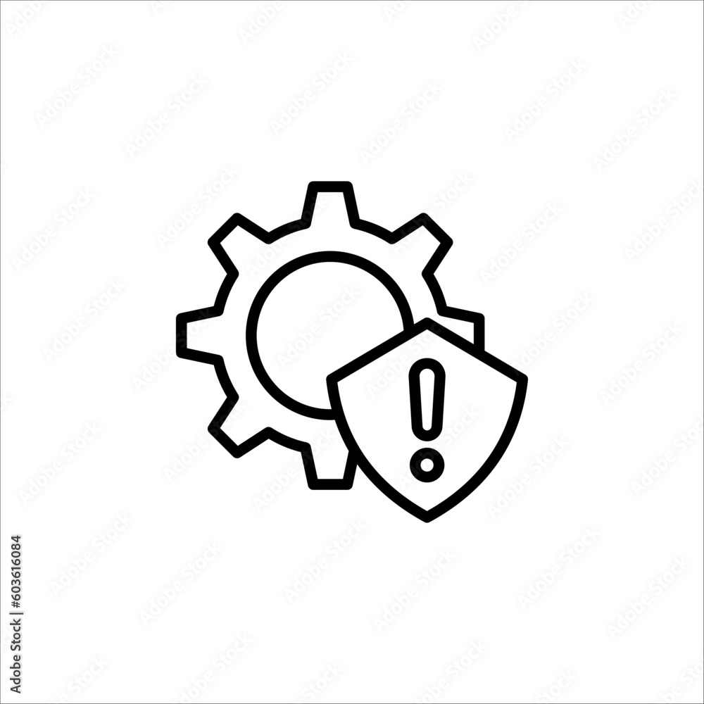 Failure, system error icon. Alert, gear, mechanical concept. Vector illustration isolated on white background. Failure, system error icon. Alert, gear, mechanical concept. Vector illustration isolated on white background.