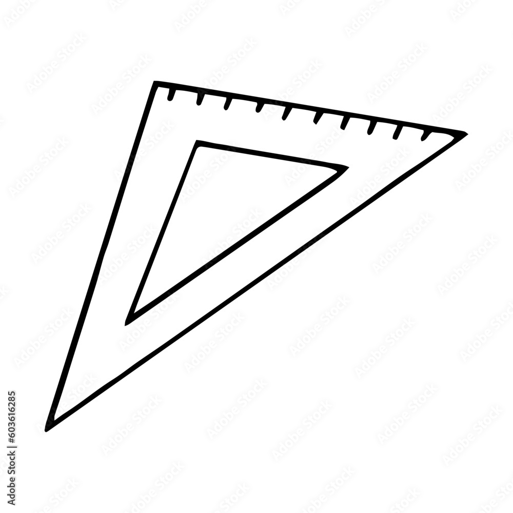 ruler triangle hand drawn in doodle style. icon, sticker. ruler triangle hand drawn in doodle style. icon, sticker.