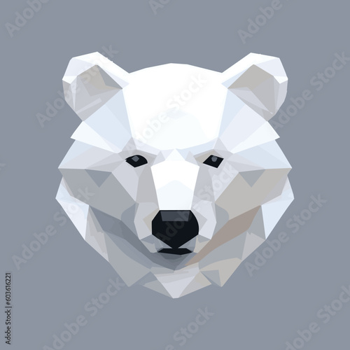 Bear icon. Abstract polygonal geometric bear. Triangle bear in white isolated on grey. 