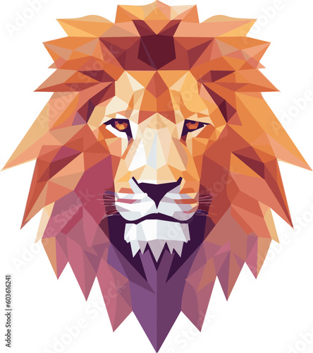Low poly triangular lion on white background, symmetrical vector illustration Polygonal style trendy animal face