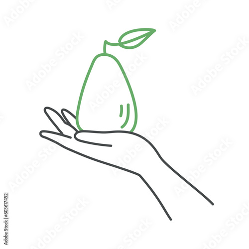 Hand holding pear.