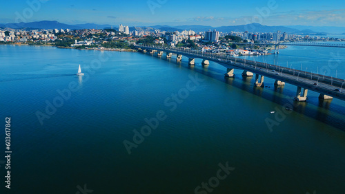 Aerial view of the city of Florianopolis during sunny day. Brazil, island of Santa Catarina © Dudarev Mikhail