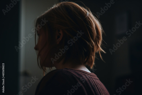 portrait of a sad woman in the dark