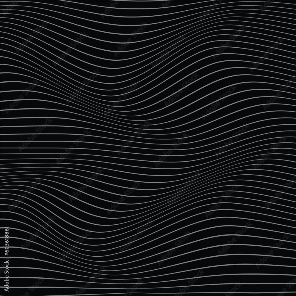 abstract geometric grey wave line pattern art with black background.