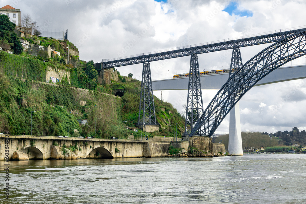 Douro river in Porto city with two Bridges Portugal Douro river in Porto city with two Bridges Portugal