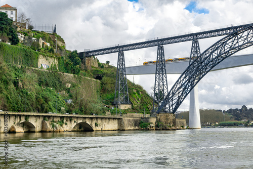 Douro river in Porto city with two Bridges Portugal