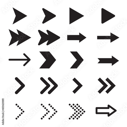Arrow vector icon set. Up, down, right, and left arrow sign. Direction pointer icon. Next and back black arrow collection.