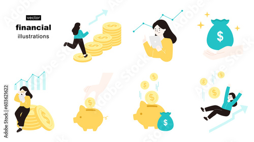 Financial concept flat illustration set.