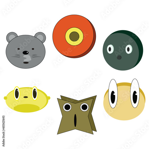 Facial expressions, characters, faces, cubism, abstraction, vector, association, animals, animals, lemon, stickers. Desiqkn. nat