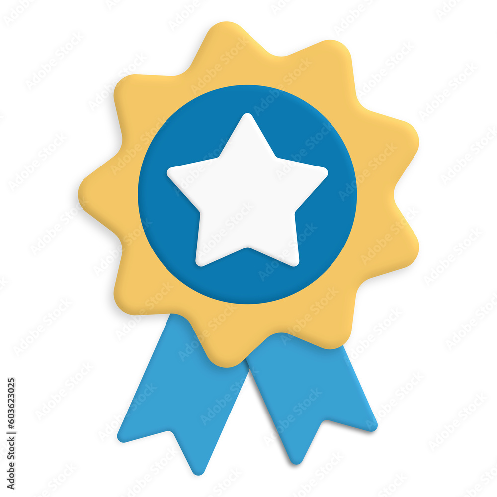 Winner's medal with a star and ribbon. 3d icon. Cartoon minimalistic style. Premium quality, a symbol of quality assurance, first place. Winner's medal with a star and ribbon. 3d icon. Cartoon minimalistic style. Premium quality, a symbol of quality assurance, first place.