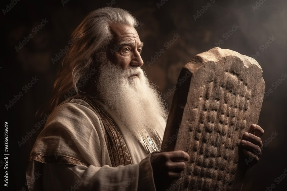 Moses, the wise and determined leader, with a flowing white beard and a ...