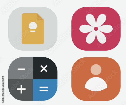 Phone icons. Logo of documents, photos, calculator and contacts.