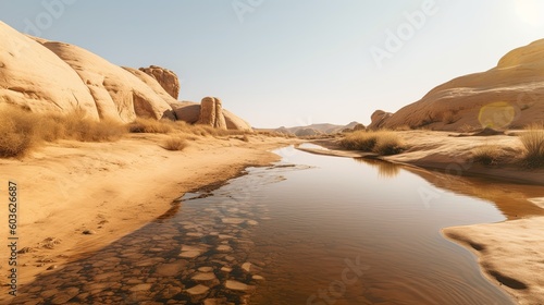 Drought-stricken landscape  with dried up river. Generative AI