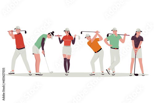 Golf people player vector illustration set. Illustration for website, landing page, mobile app, poster and banner. Trendy flat vector illustration