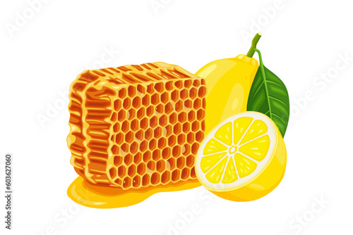 honeycomb with lemon fruit isolated on white background.perfect for wallpaper or design elements