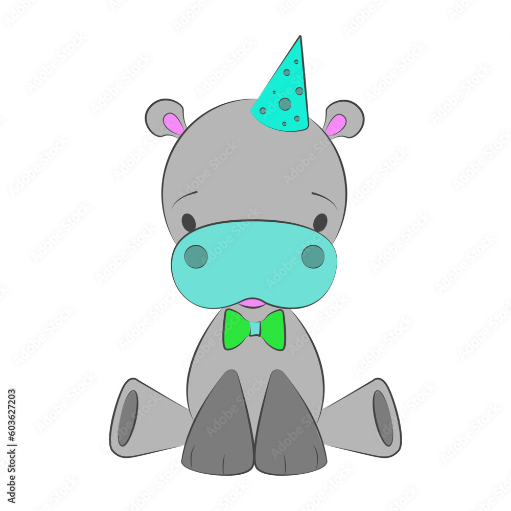 Cute vector baby boy hippo character for birthday kids invitations Cute vector baby boy hippo character for birthday kids invitations