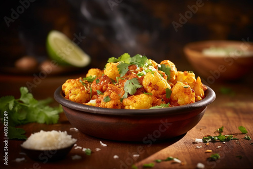 Aloo Gobi Indian Spiced Potatoes and Cauliflower Generative AI photo