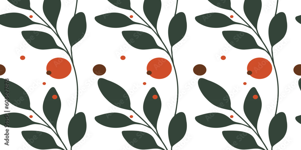 Fototapeta premium Abstract trendy leafy floral background, vector seamless pattern