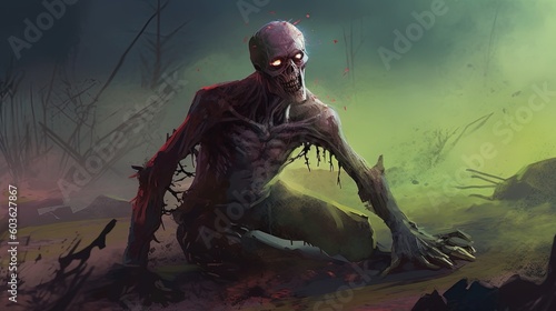 A zombie rising from the ground. Fantasy concept , Illustration painting. Generative AI