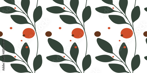 Abstract trendy leafy floral background, vector seamless pattern