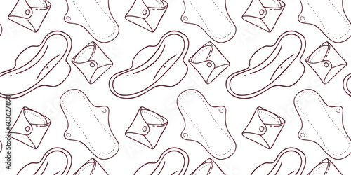 Seamless pattern with menstrual pad. Doodle hand drawn vector illustration