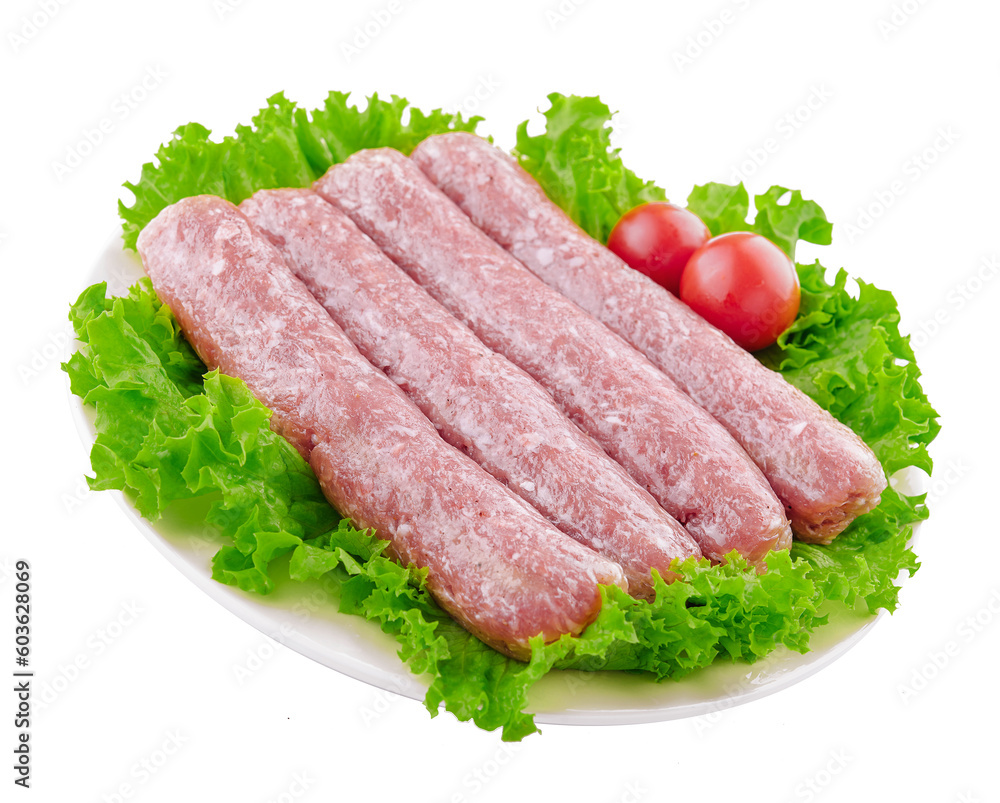 Fresh Raw Sausages isolated on white background