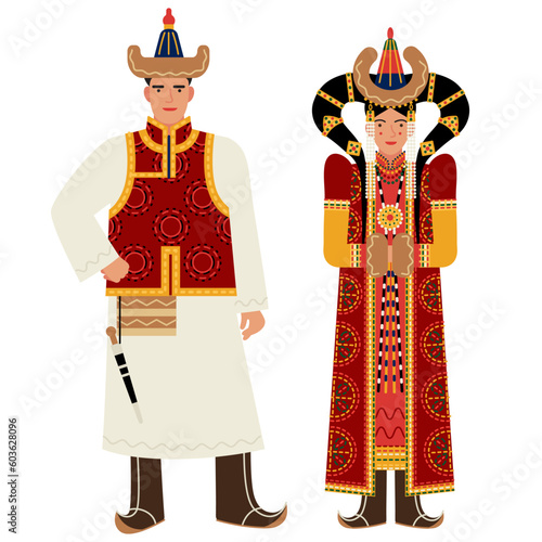 girl and young man in Mongolian folk costume