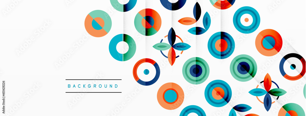 Colorful circles in a grid composition abstract background. Design for wallpaper, banner, background, landing page, wall art, invitation, prints, posters Colorful circles in a grid composition abstract background. Design for wallpaper, banner, background, landing page, wall art, invitation, prints, posters