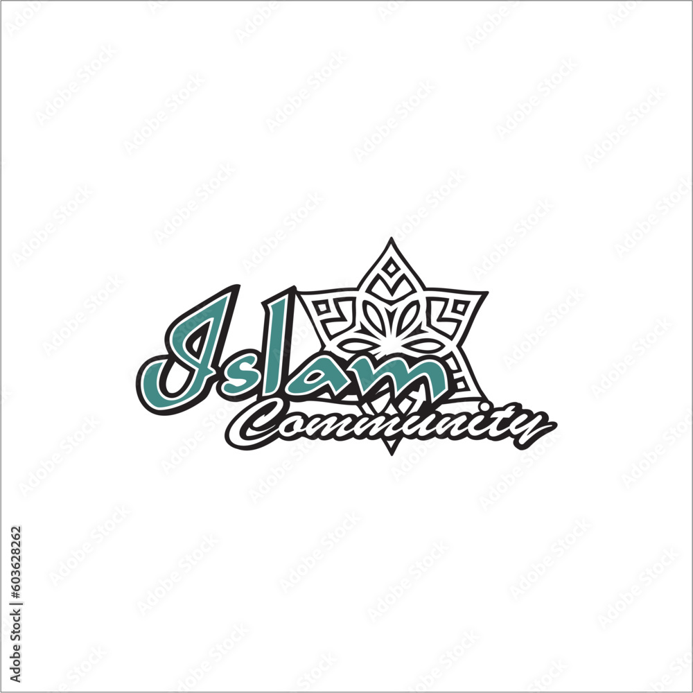 vector Islamic writing community with calligraphic pattern background