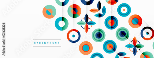 Colorful circles in a grid composition abstract background. Design for wallpaper, banner, background, landing page, wall art, invitation, prints, posters