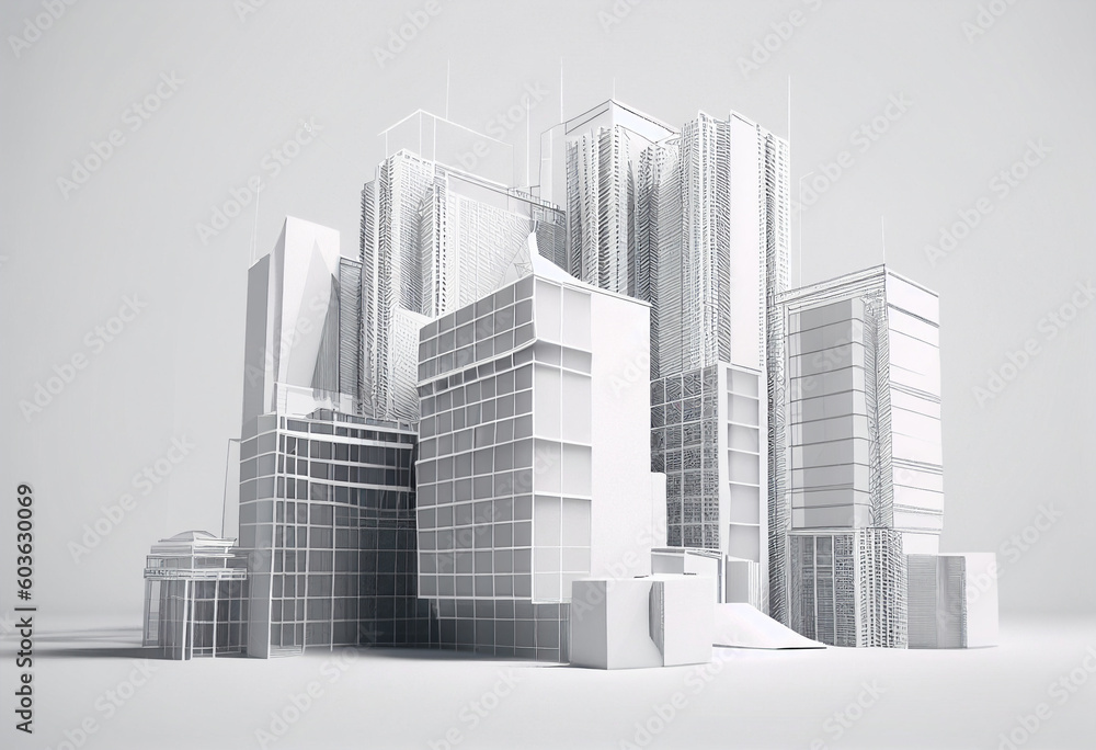 abstract 3d illustration of modern architecture in black and white colors generative ai abstract 3d illustration of modern architecture in black and white colors generative ai