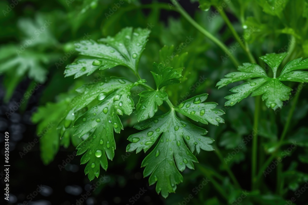leaves of parsley in rain leaves of parsley in rain